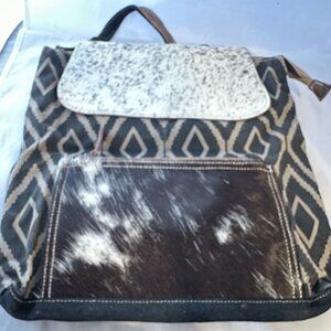 Myra Bags  Fur Pocket Upcycled Canvas Backpack   NEW Without Tags